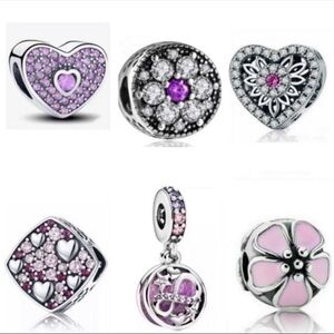 6 Pieces Purple Pink Daisy Flower Heart Charm Set
